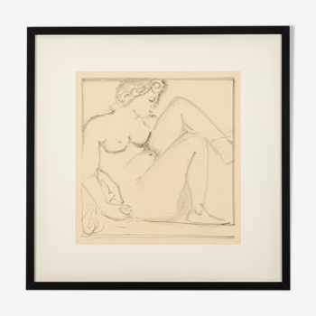 Nu féminin assis, dessin sur papier, 62 x 62 cm