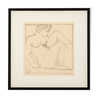 Sitting female nude, charocal drawing on paper, 62 x 62 cm