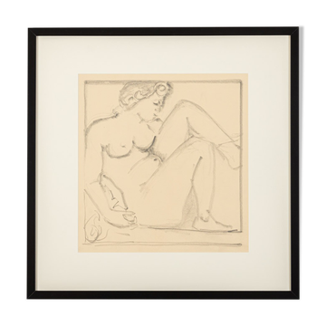 Sitting female nude, charocal drawing on paper, 62 x 62 cm