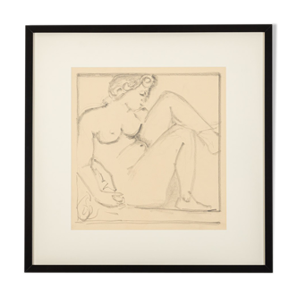 Nu féminin assis, dessin sur papier, 62 x 62 cm