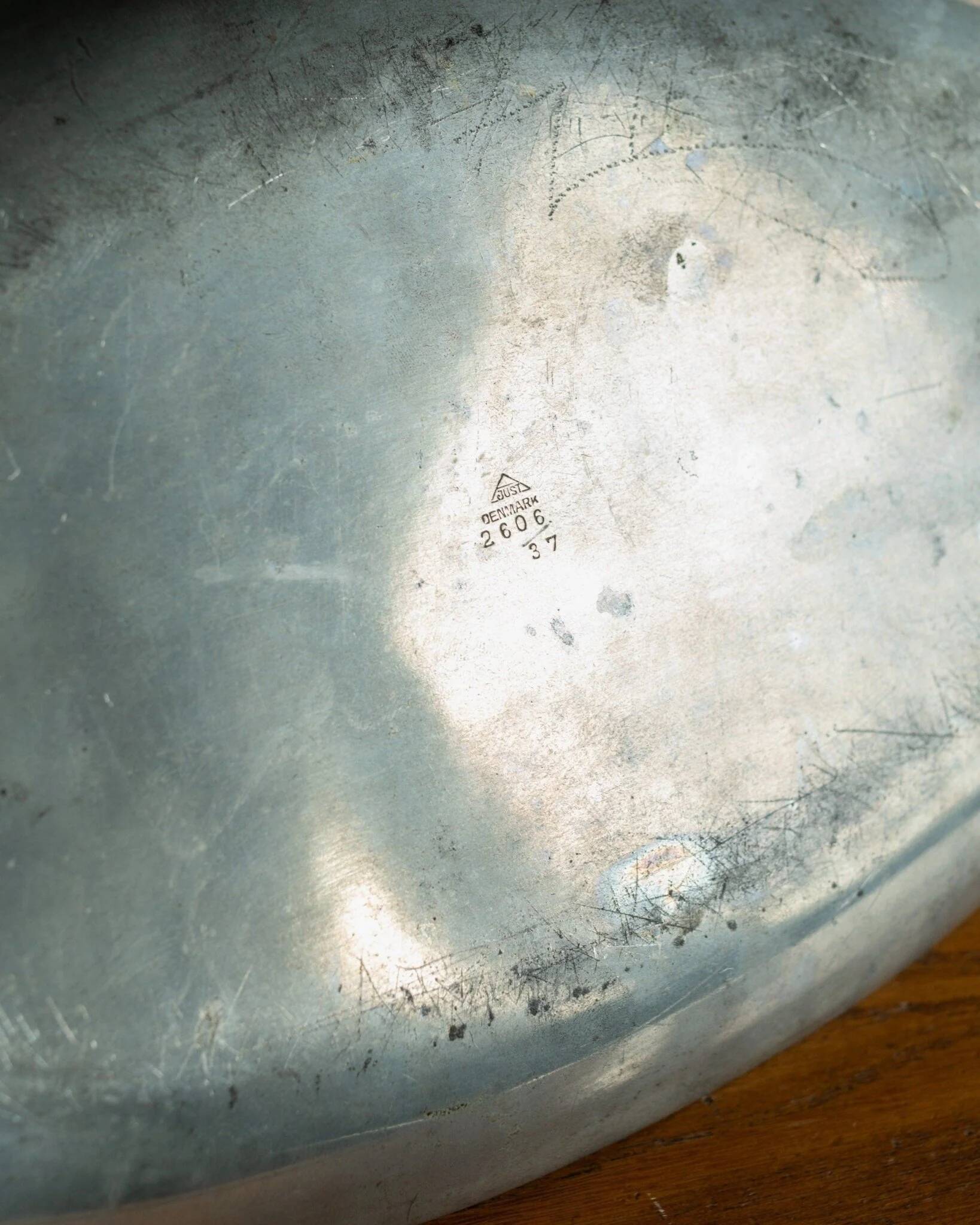 Oval vintage pewter tray by Just Andersen - silver-gray metal, Art Deco Denmark 1930s