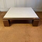 XXL copper, brass and travertine square coffee table, Belgo Chrom