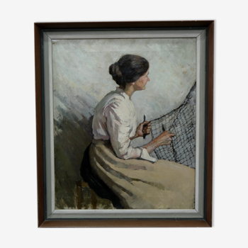 Antique female portrait, oil on canvas, 1905