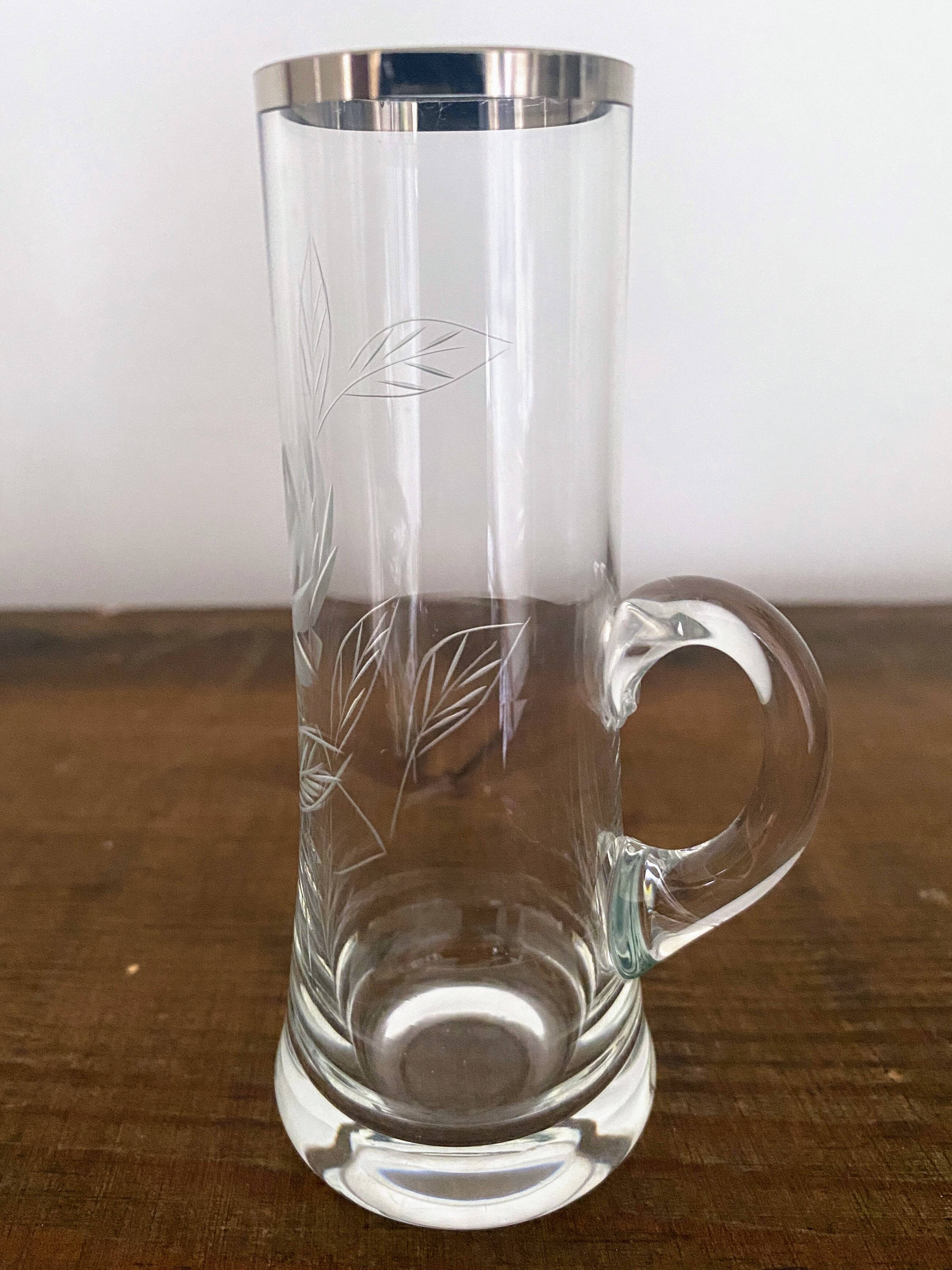 5 vintage shot, liqueur, digestive glasses, with transparent glass handle engraved with a rose