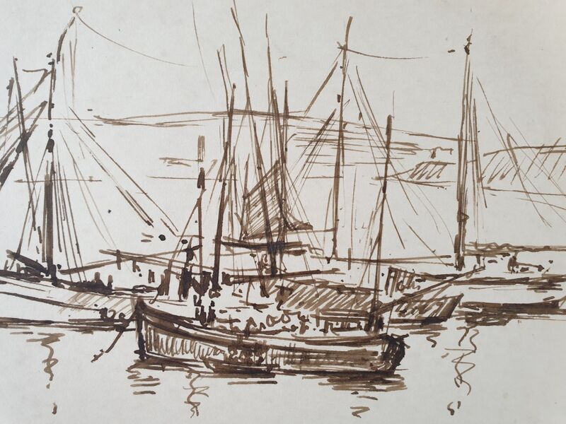 André Duculty (1912-1990) Ink wash on paper "Port de Douarnenez" Signed lower left