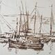 André Duculty (1912-1990) Ink wash on paper "Port de Douarnenez" Signed lower left