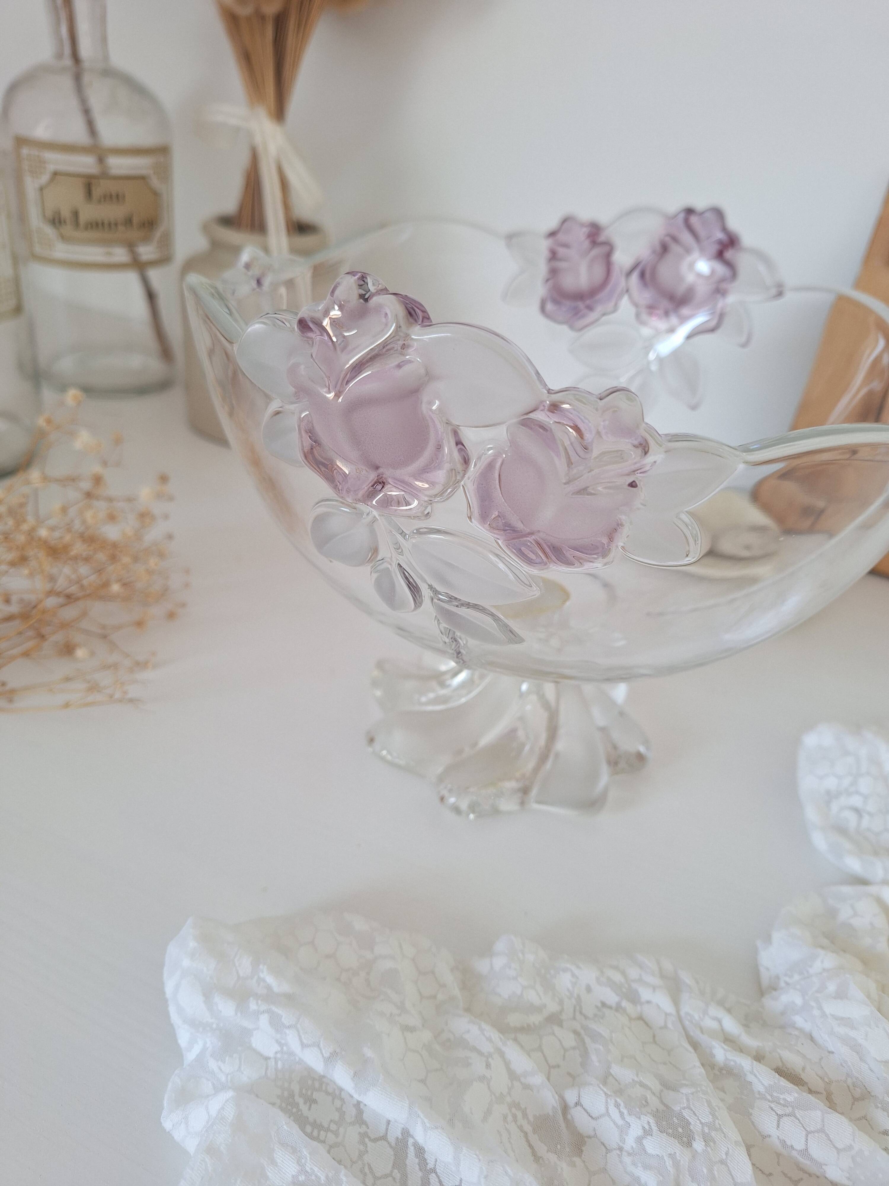 Coupe à fruits en verre blanc et rose