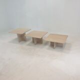 Set of 3 italian travertine coffee or side tables, 1980s