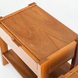 Pair of vintage bedside tables. Elm wood. France, 1970s