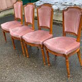 4 Louis XVI dining chairs in solid wood and pink velvet from the 20th century.