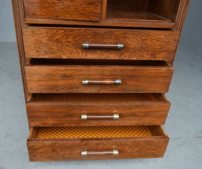Bahut high art deco 1930 display case door shelf 4 rosewood drawers