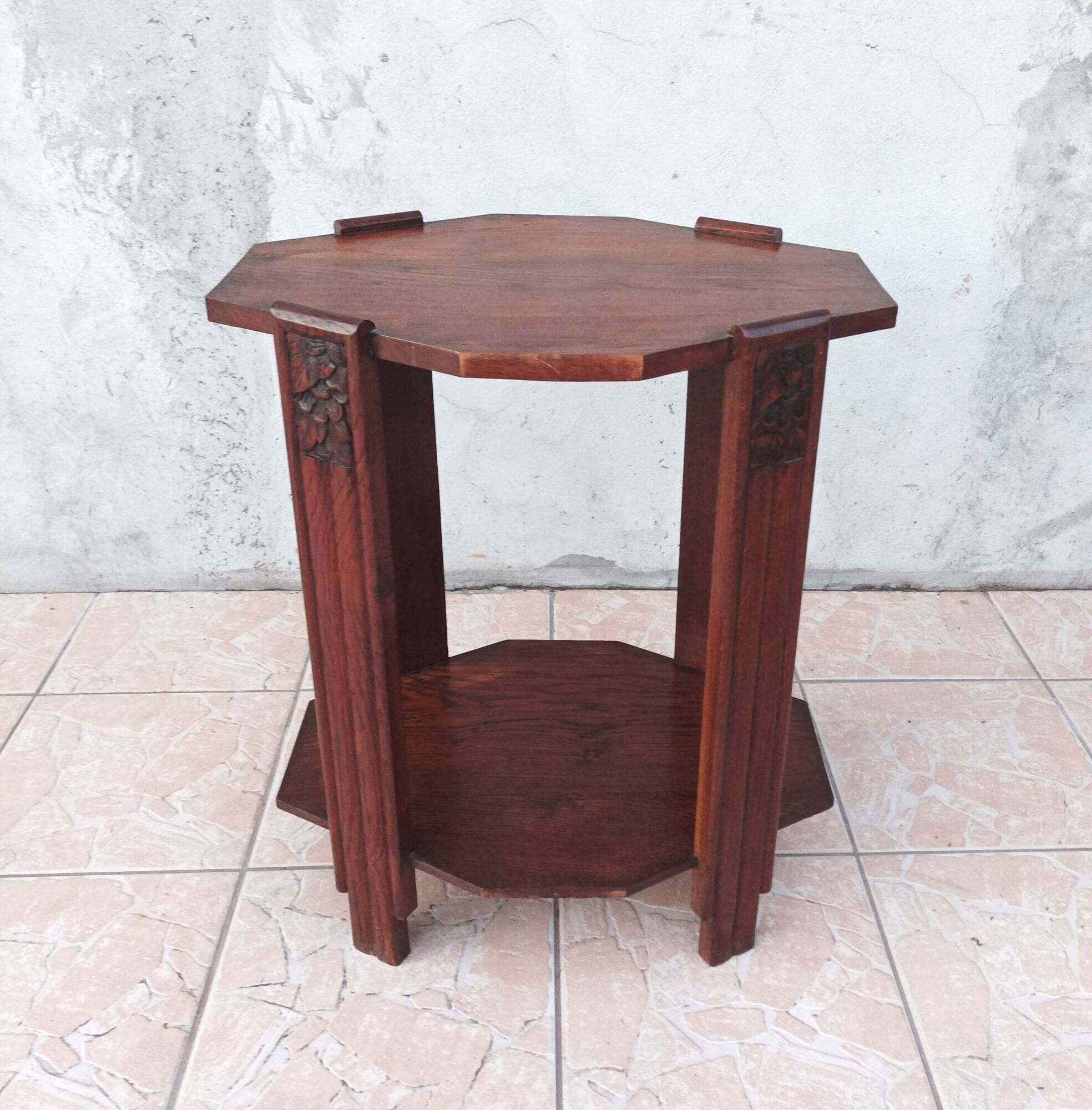 Art Deco side table in solid oak