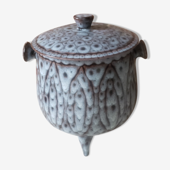 Tripod enamelled ceramic pot shape with lid