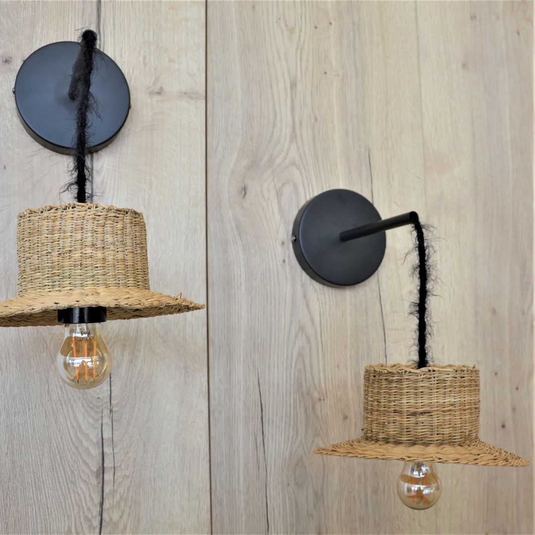 Pair of wall lamps mini straw hat