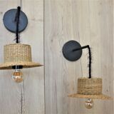 Pair of wall lamps mini straw hat
