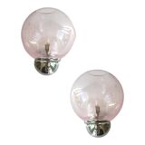 Set of Two Contemporary Pink "Pulegoso" Murano Glass Wall Sconces