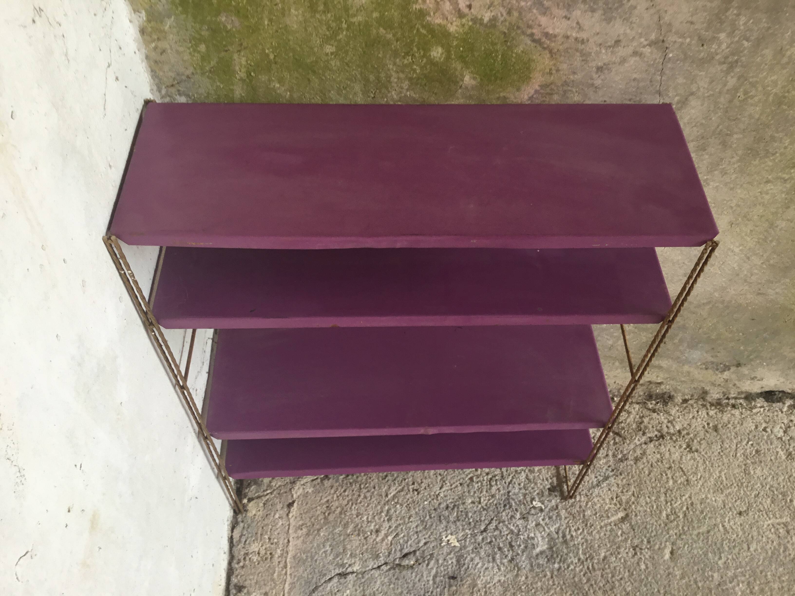 Metal string shelf - 4 purple shelves - vintage 1960