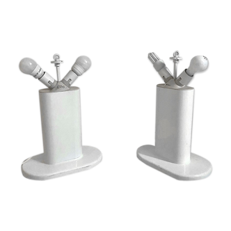 Pair of white Guzzini vintage 70's lamps