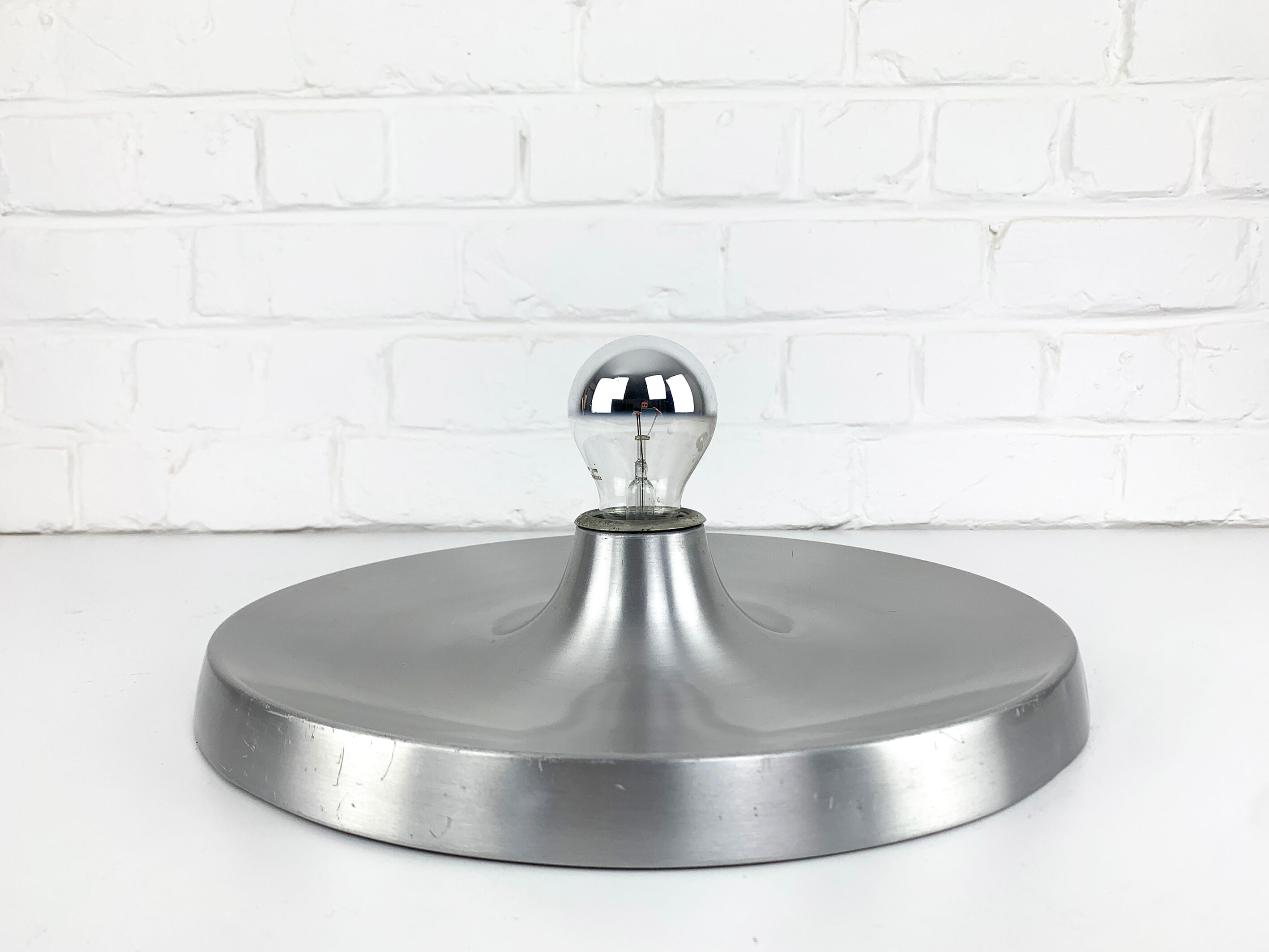 Space Age Flush Light Les Arcs Brushed Aluminum, 1960-70s