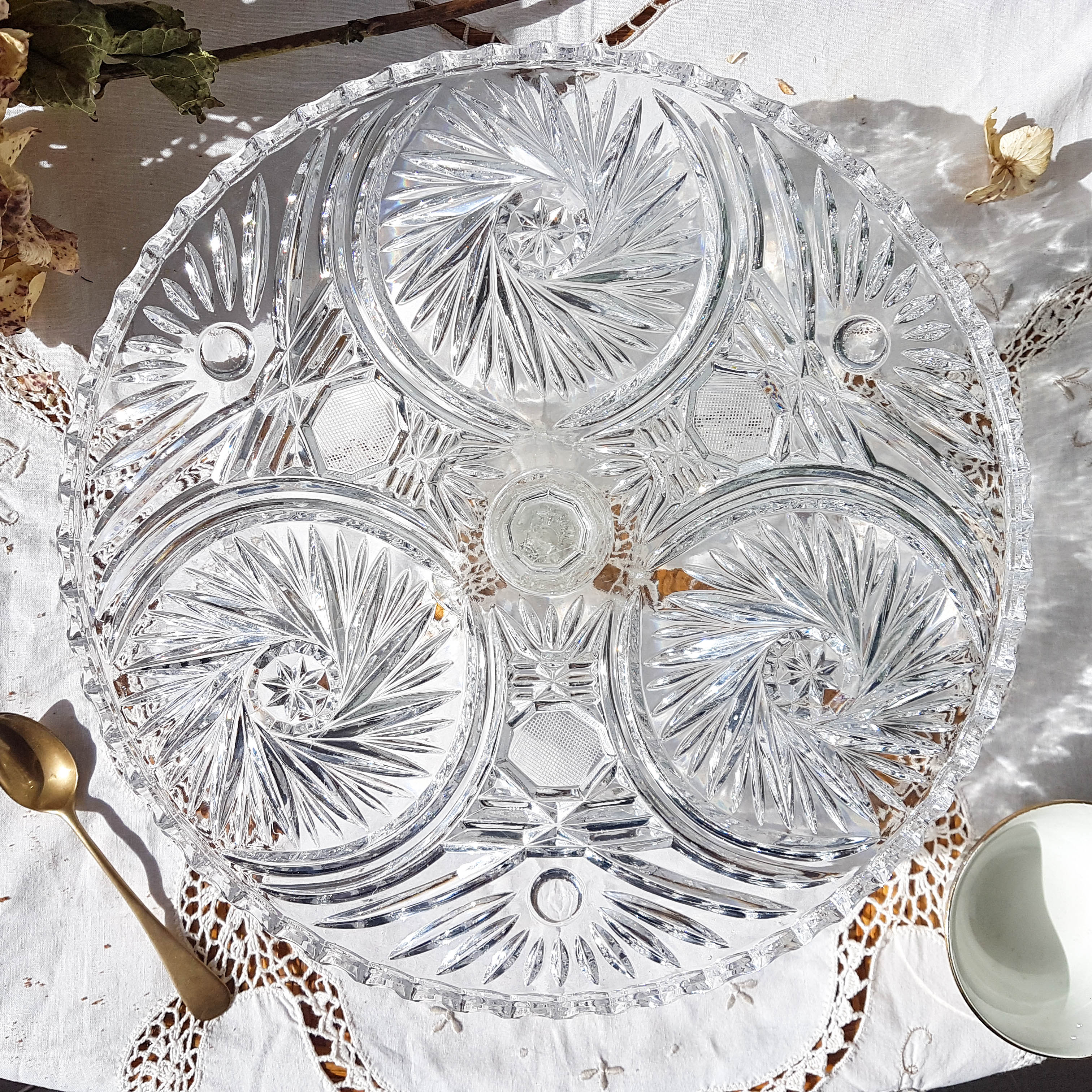 Vintage Crystal Pie Dish - Cut Crystal Serving Plate - Gateway - Centre d