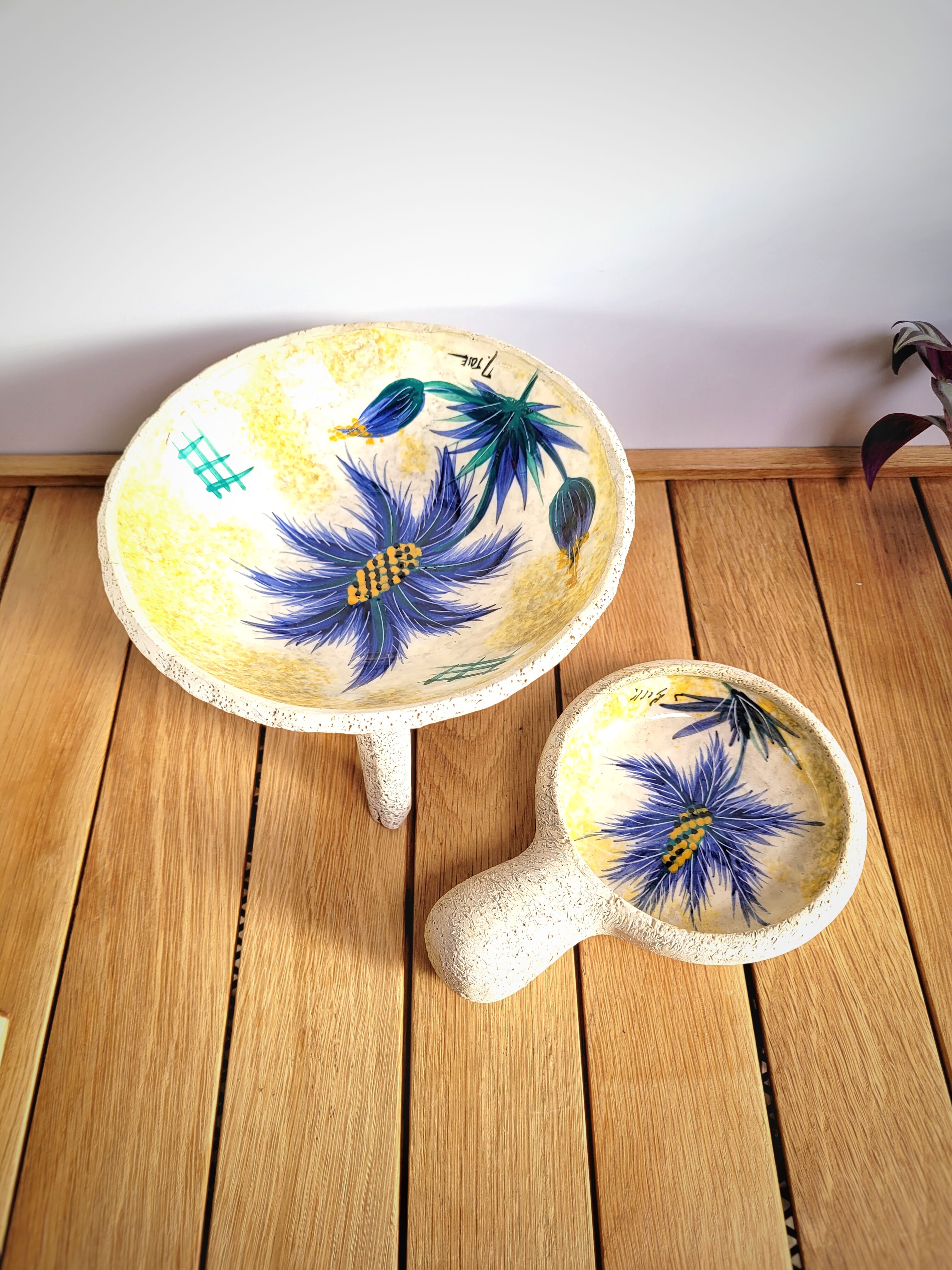 Pair of blue thistle ceramics