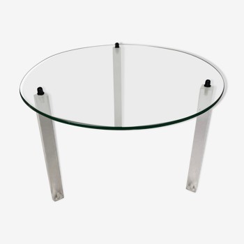 Table basse ronde vintage en verre et plexiglas