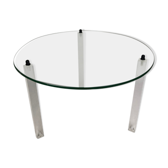Table basse ronde vintage en verre et plexiglas
