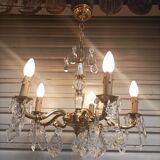 Exceptional bronze chandelier with crystal pendants in working order circa 1910