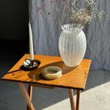 Small hand-held candle holder in two-tone brown and gray stoneware H6.5