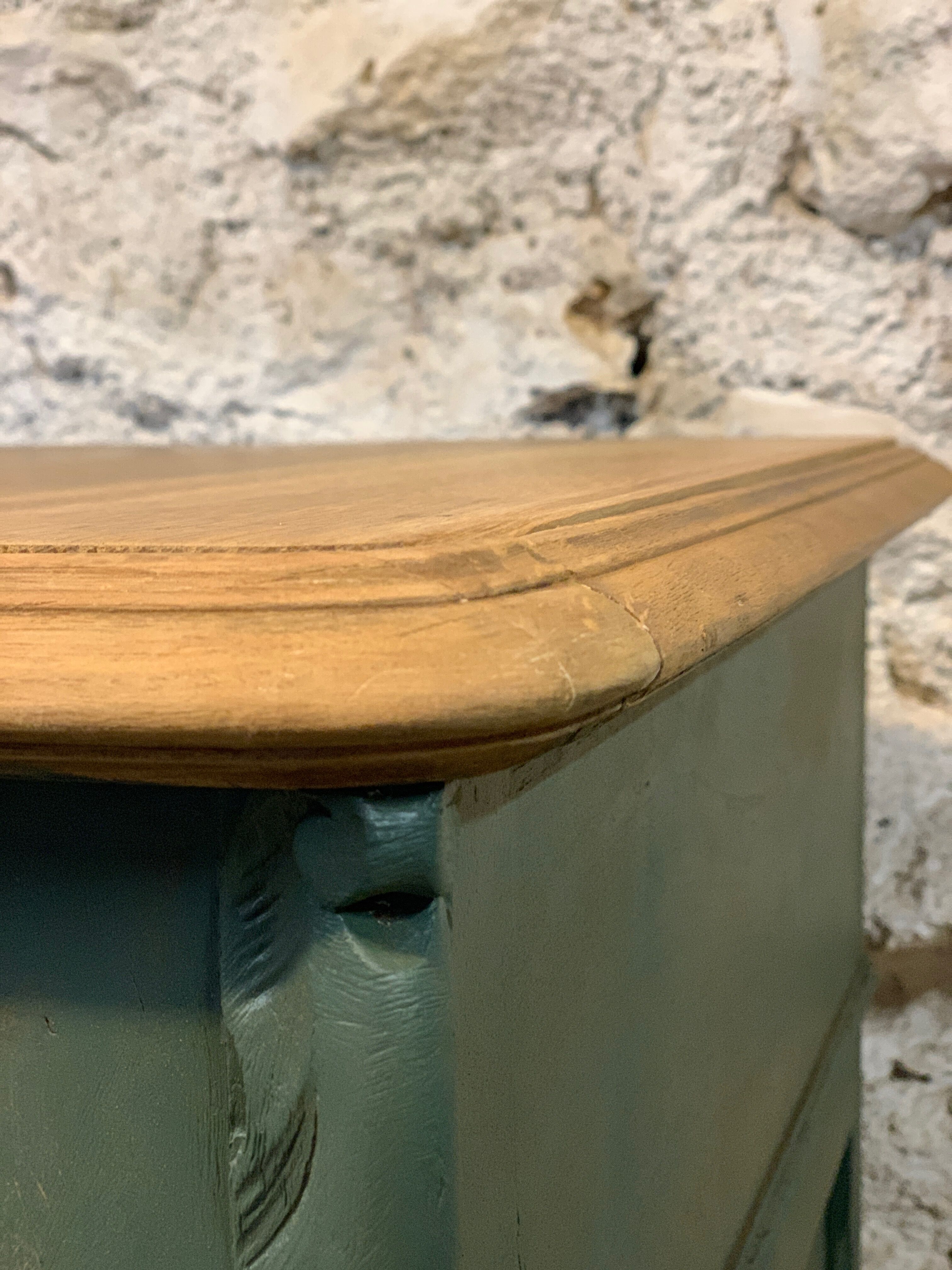 Old olive green oak chest of drawers