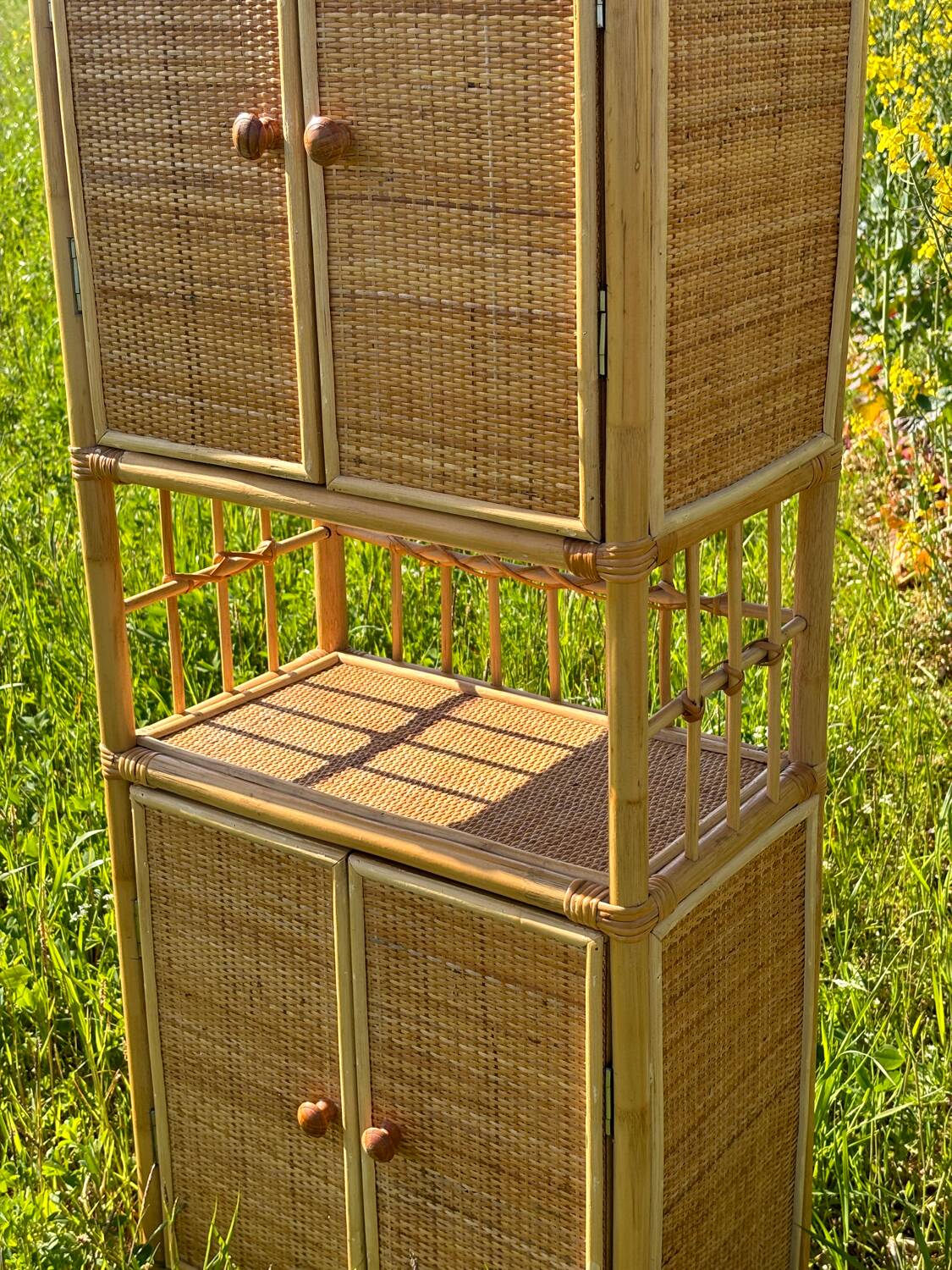Storage unit, rattan bookcase, 1970