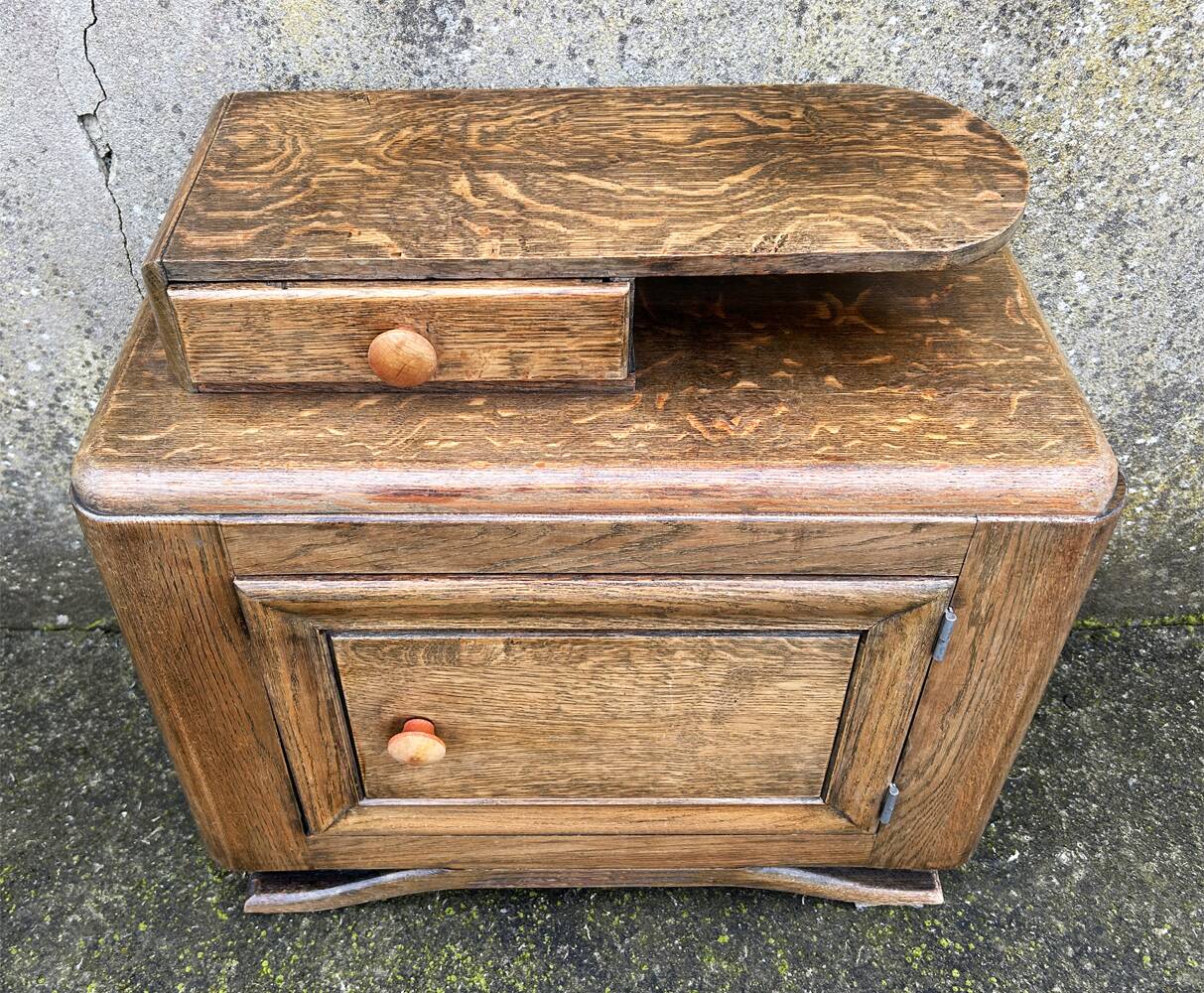 Art Deco bedside table, oak, moustache legs, 1930s