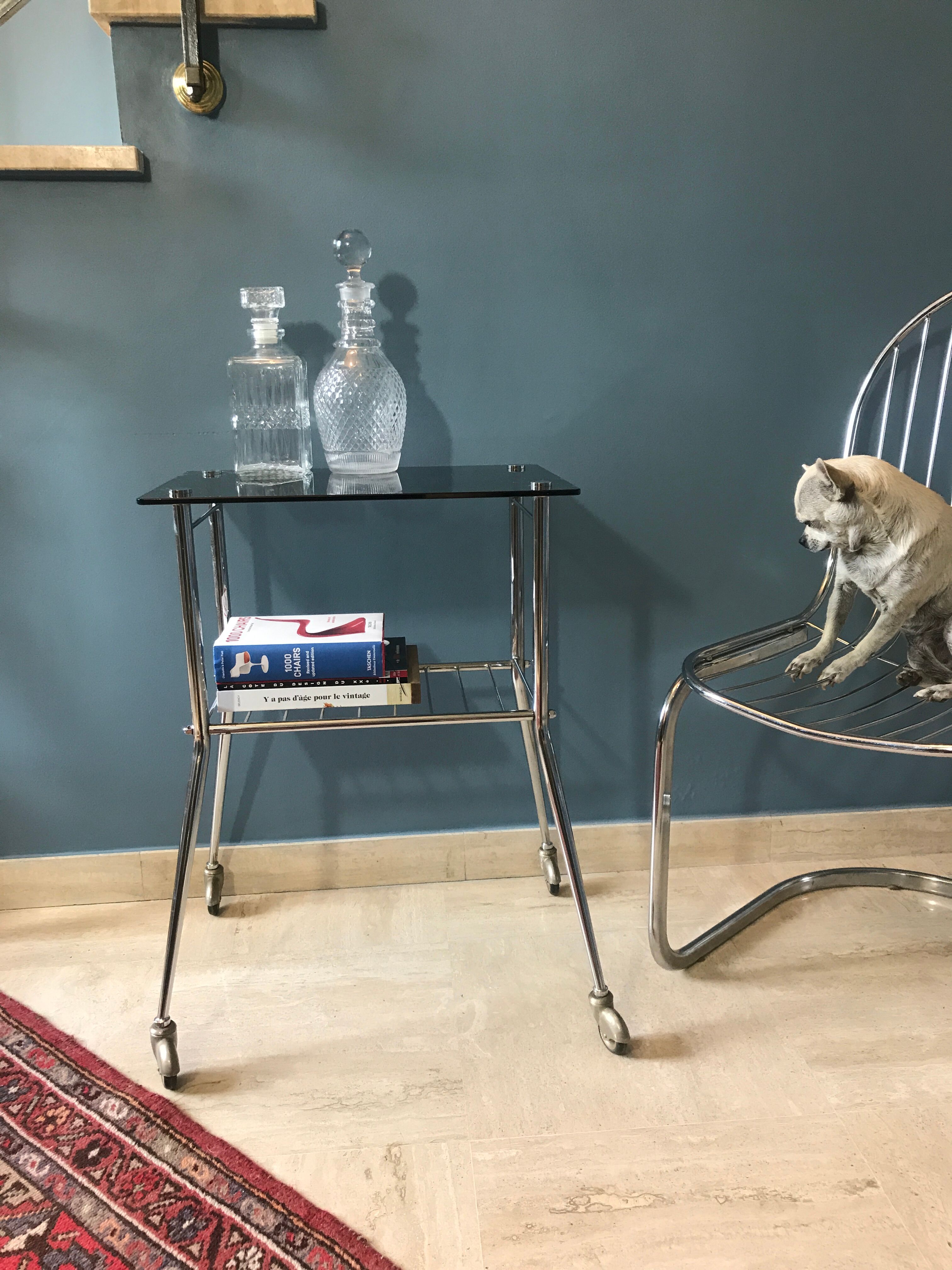 Vintage chrome and smoked glass wheeled dessert