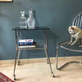 Vintage chrome and smoked glass wheeled dessert