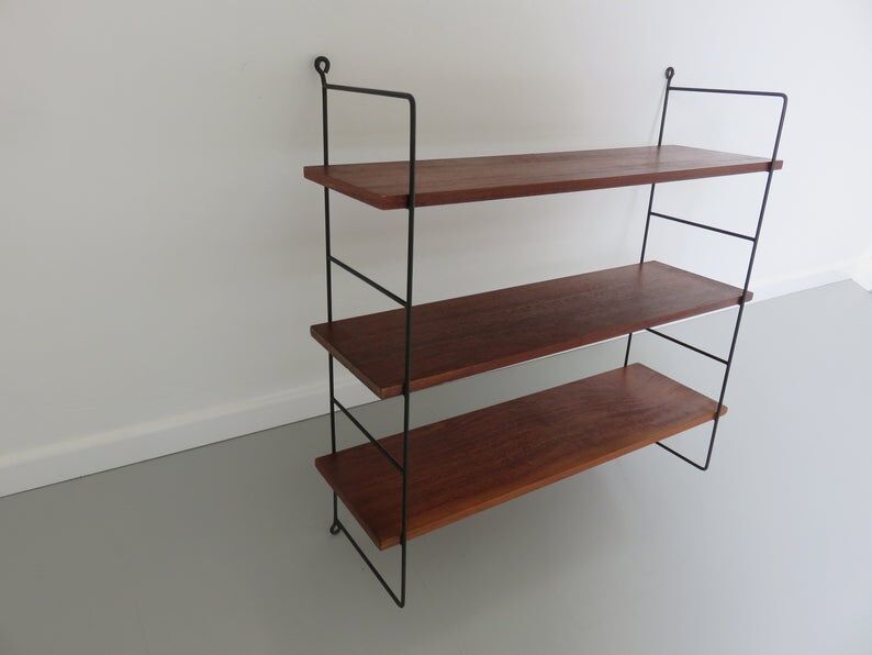 Scandinavian wall shelf modular wood and metal years 60 70