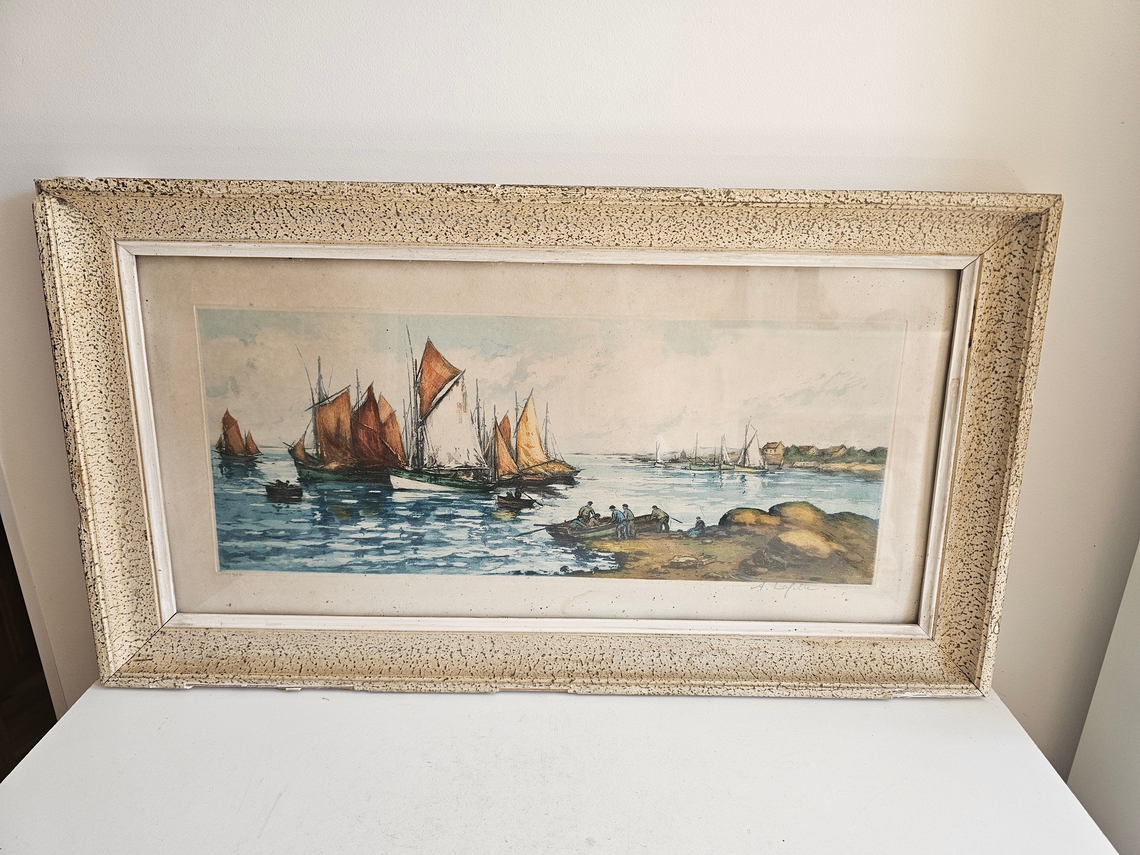 Lithograph Table - Marine Sailing Boats Brittany - Alphonse Lafitte (1872 -