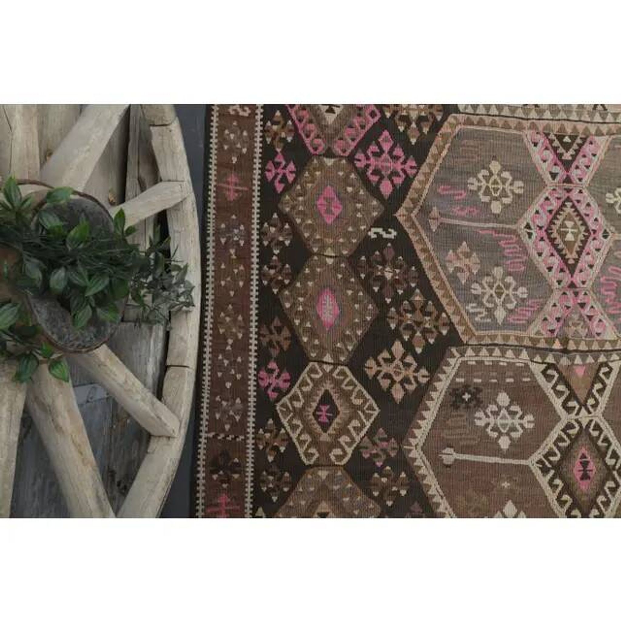 Vintage Turkish Oushak Handmade Wool Cotton Brown Runner Rug 188x416