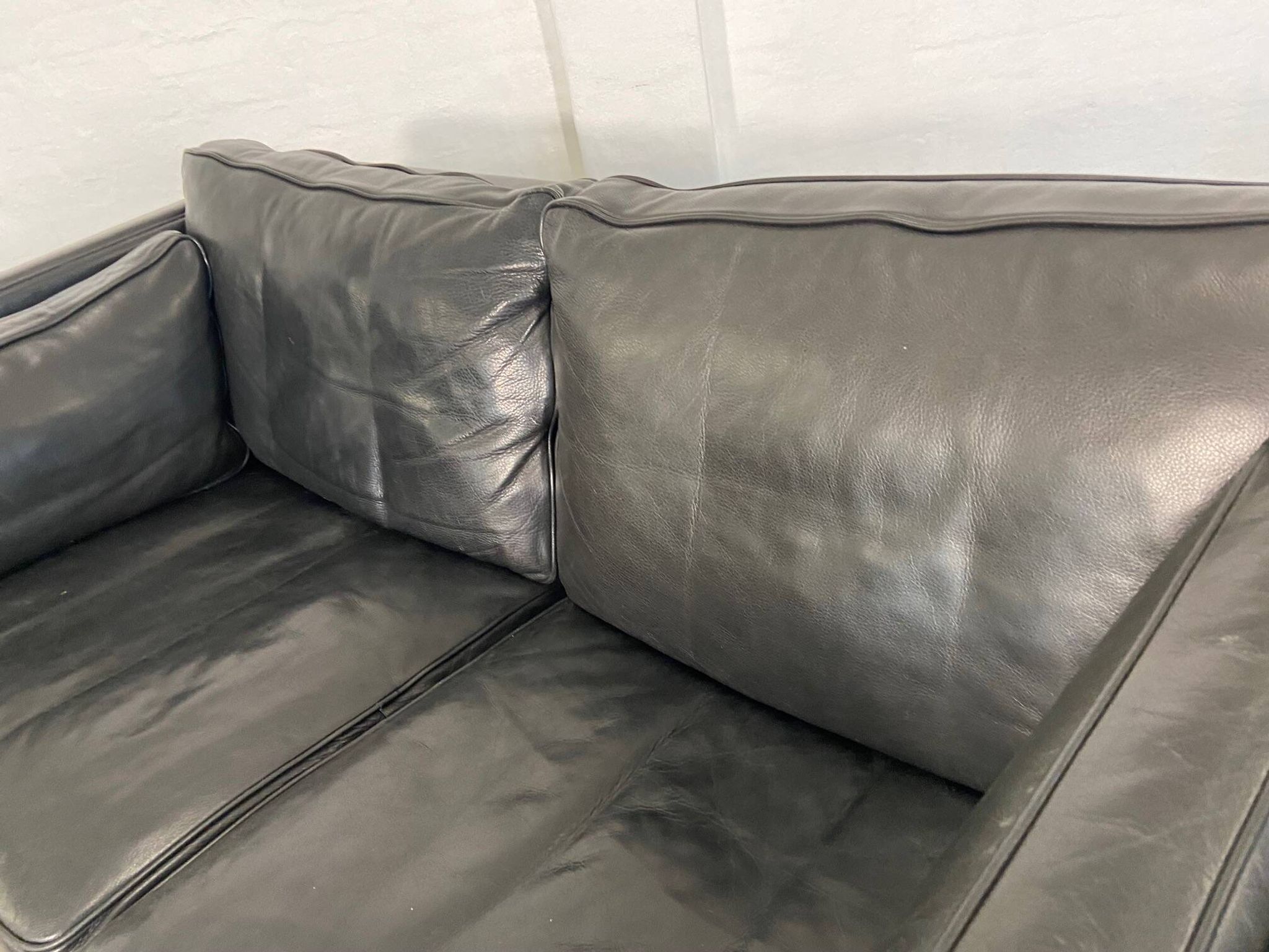 Vintage retro danish mogens hansen 2 person black leather sofa