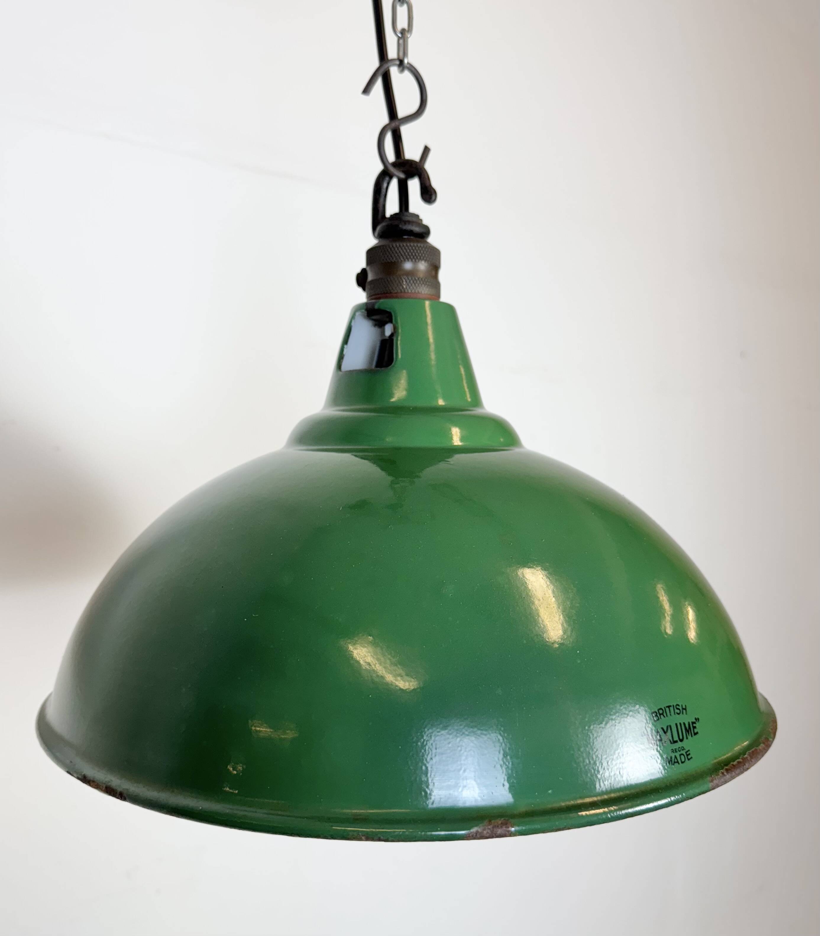 Industrial British Green Enamel Factory Pendant Lamp from Maxlume, 1960s
