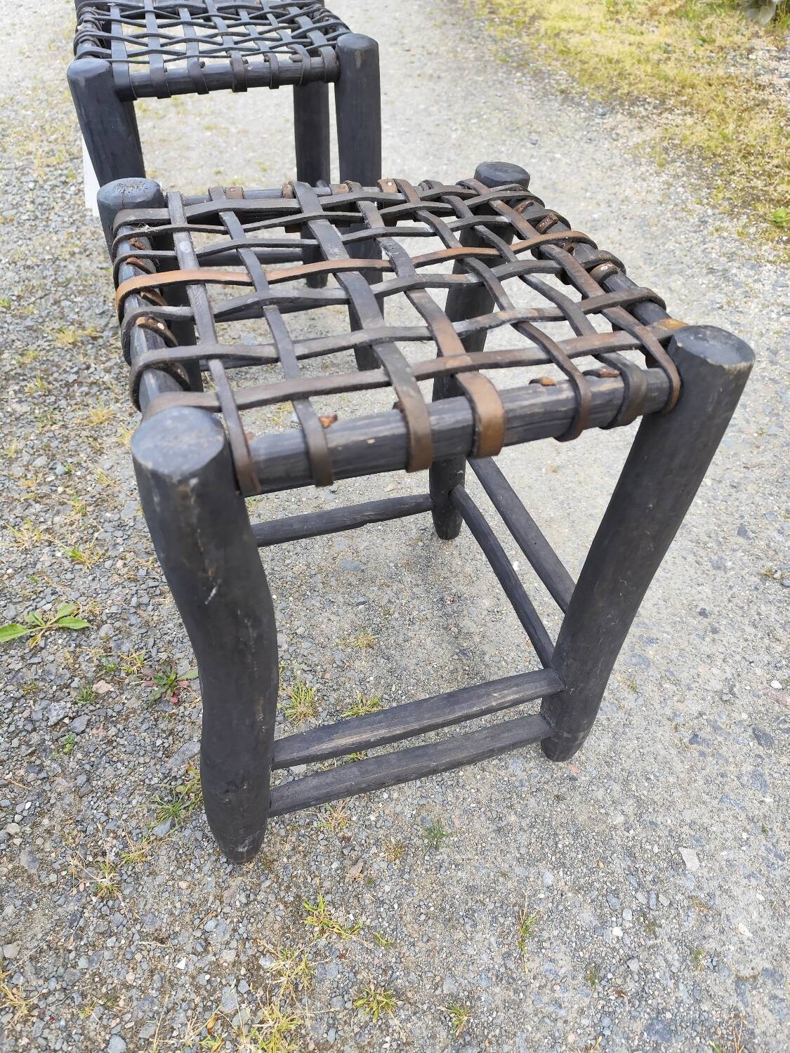 6 tabourets bois assise tressée de Cuir Nina Kaufmann