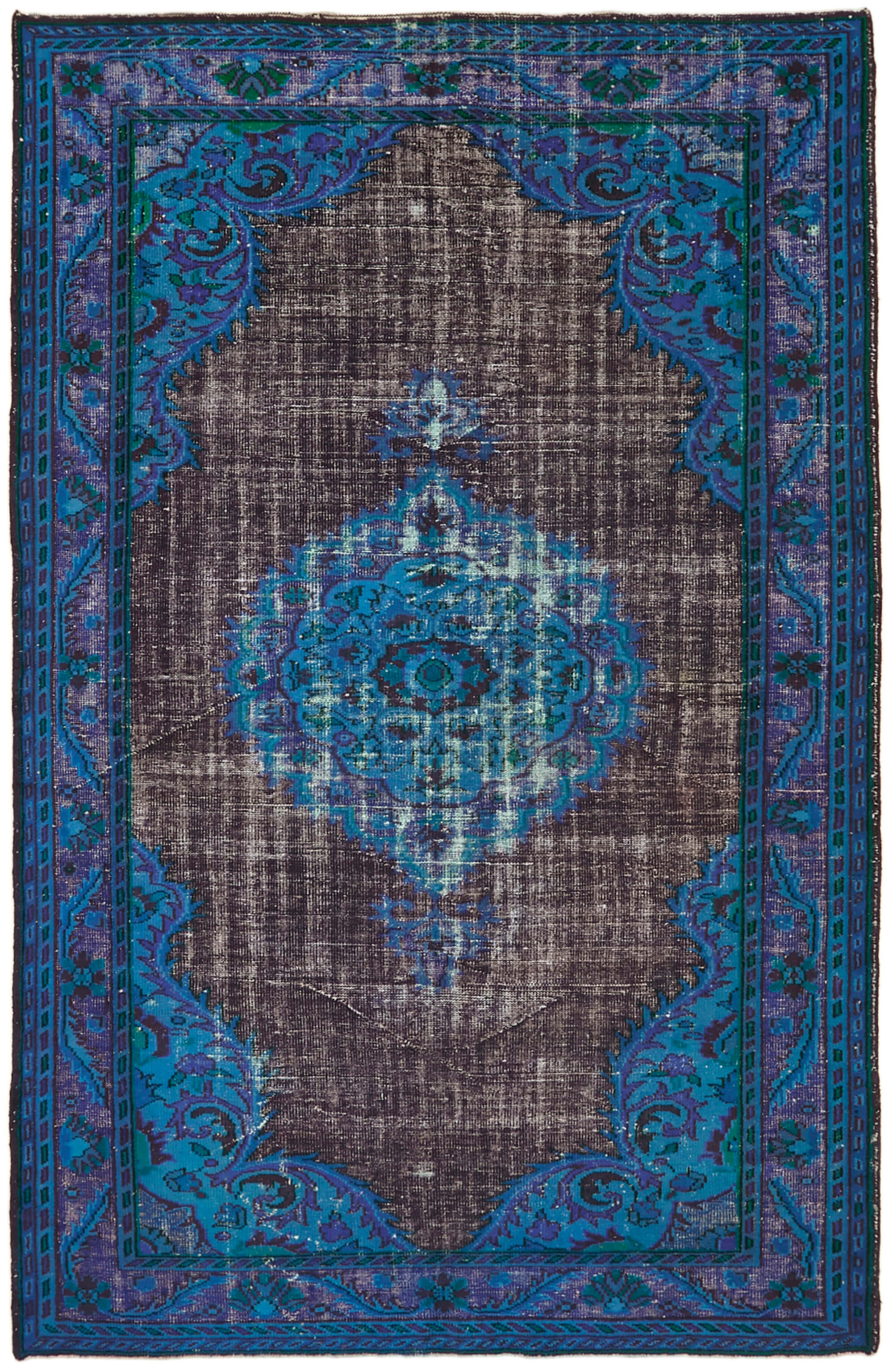 Hand-knotted carved turkish 1970s 210 cm x 325 cm blue carpet