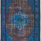 Hand-knotted carved turkish 1970s 210 cm x 325 cm blue carpet