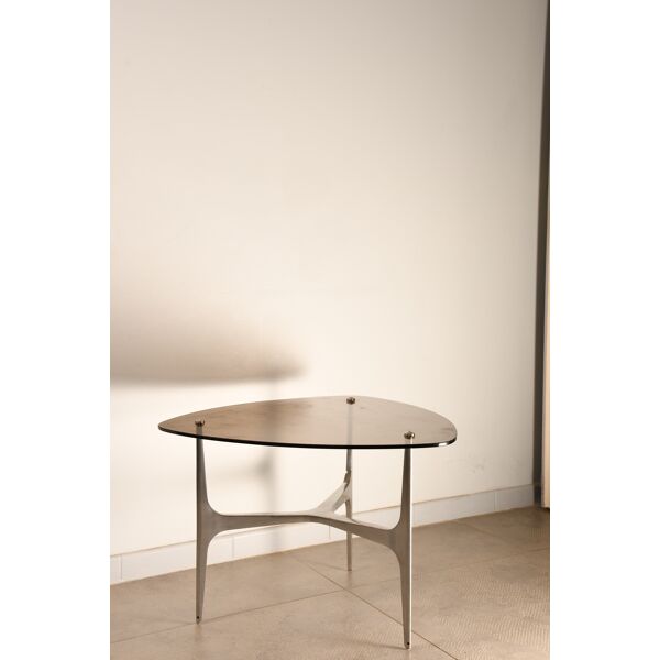 Table basse design, plateau en verre ,pieds aluminium | Selency