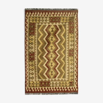 Geometric kilim rug, brown cream handmade flat-weave rug102x152cm
