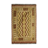 Geometric kilim rug, brown cream handmade flat-weave rug102x152cm