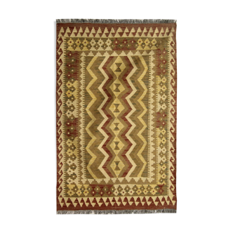 Geometric kilim rug, brown cream handmade flat-weave rug102x152cm