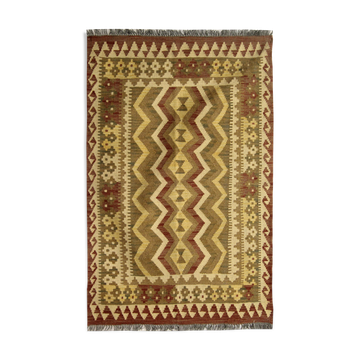 Geometric kilim rug, brown cream handmade flat-weave rug102x152cm