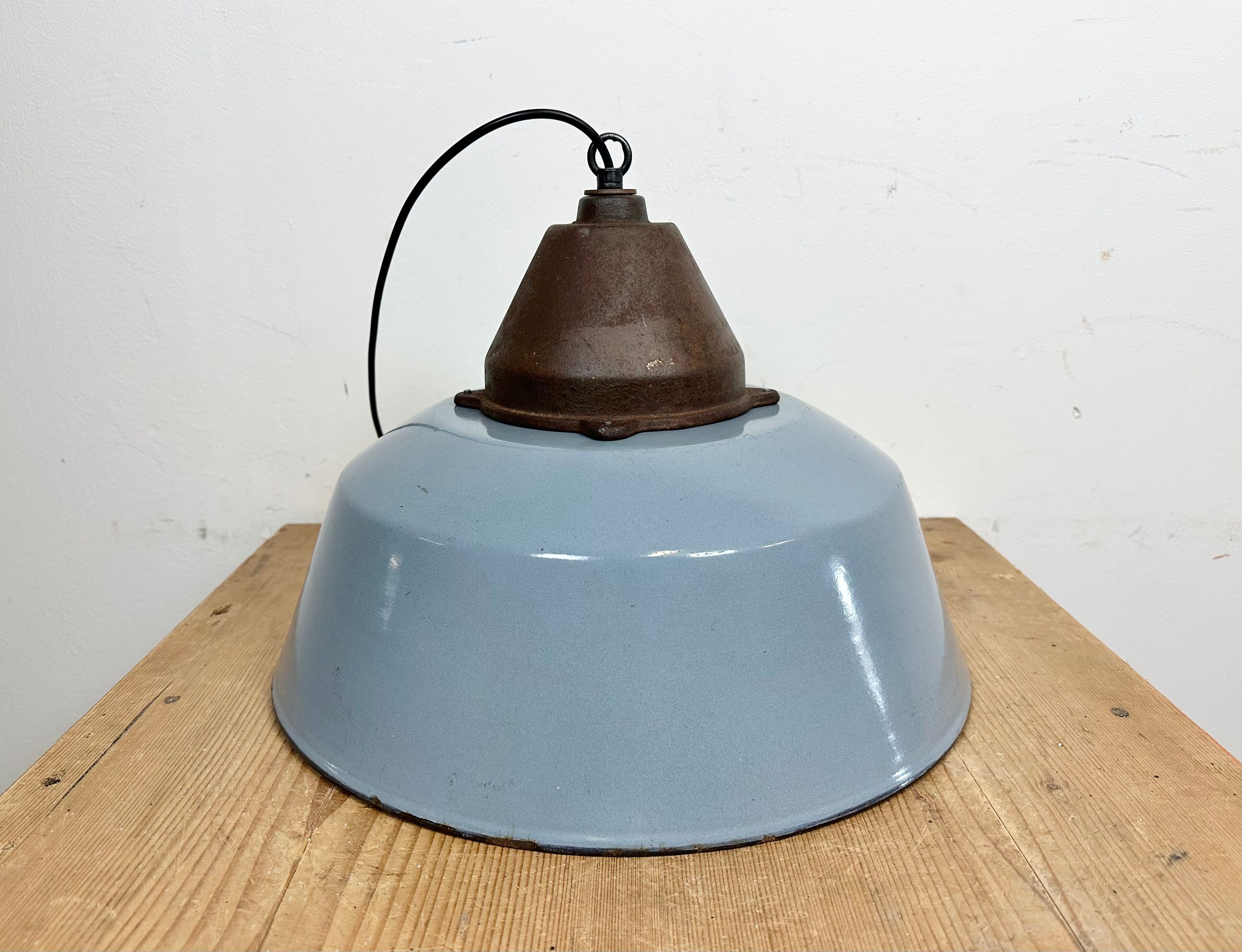Industrial Grey Enamel and Cast Iron Pendant Light, 1960s