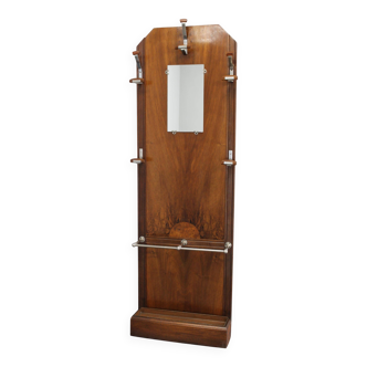 Portemanteau Art déco tchécoslovaque en noyer avec miroir, années 1930