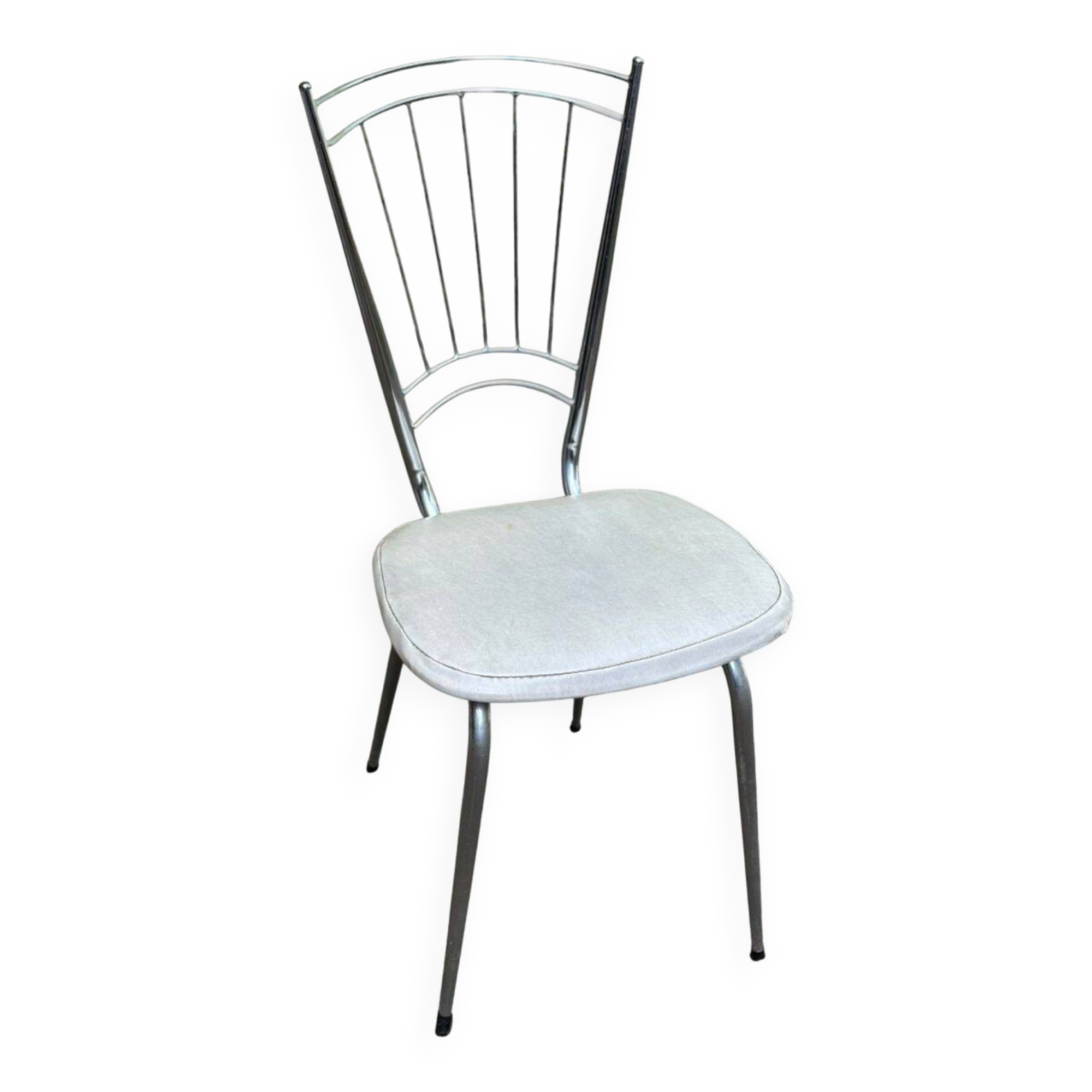 Vintage Scandinavian chair in steel and white leather from the 1950s.